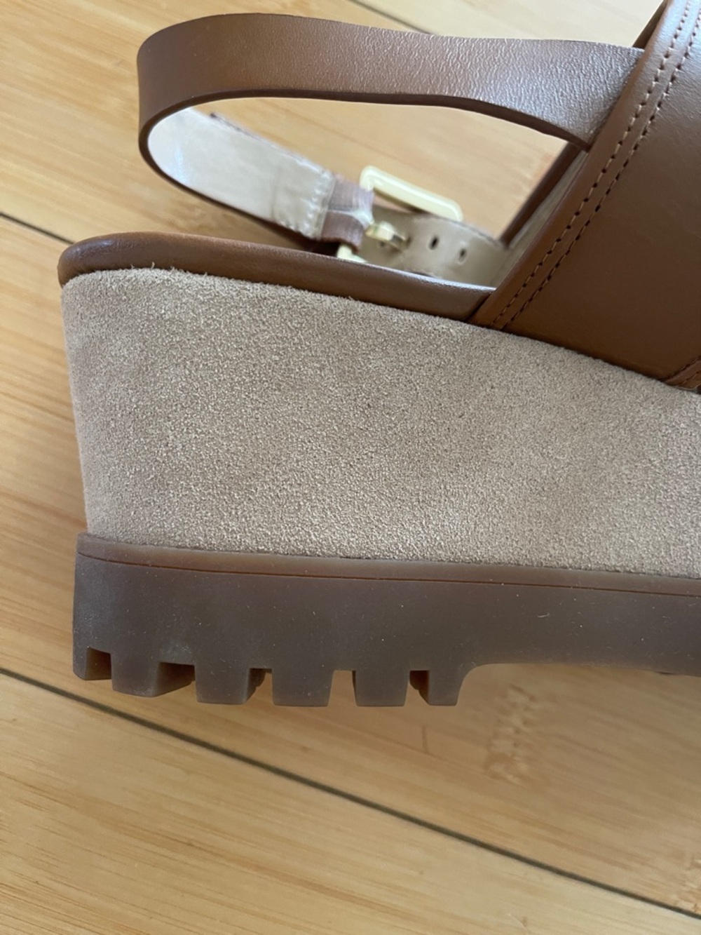 Women Michael Kors Brown Leather Double-Strap Slingback Platform Shoes Sandals 8 - Picture 6 of 11
